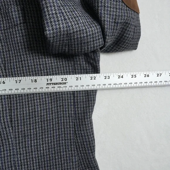 Chaps Mens 44L 100% Wool Houndstooth Sport Coat Blazer Grey Blue Elbow Patches - Picture 7 of 11